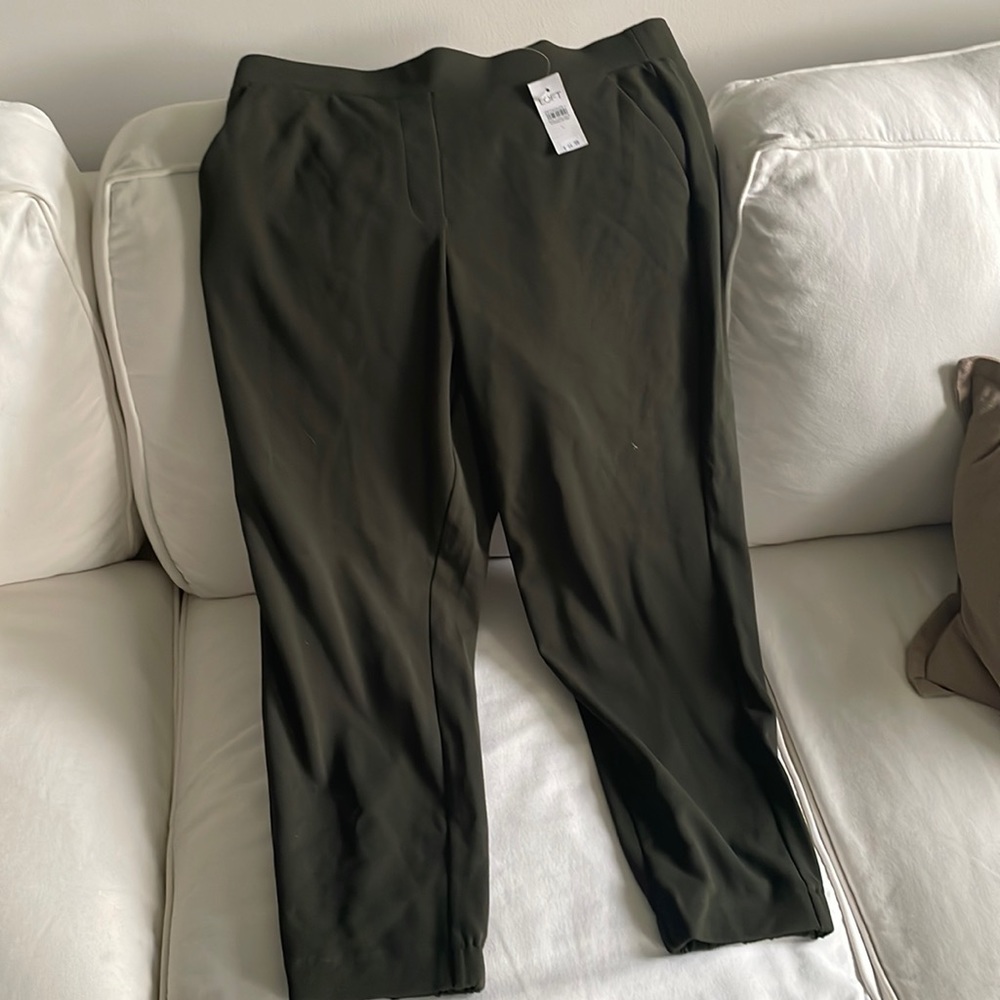 BNWT Loft Olive Green Stretchy Dress Pants with Elastic Ankles - Size Large